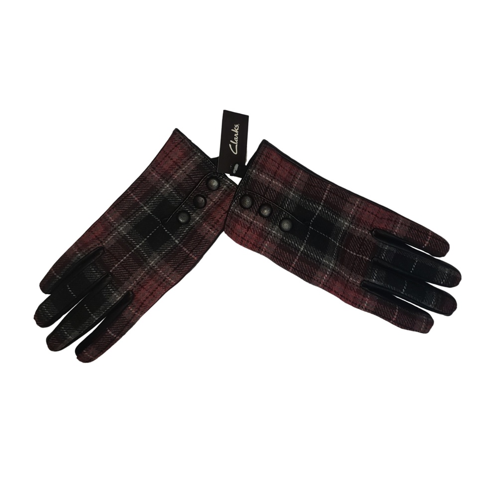 CLARKS Red Plaid Leather Gloves NEW